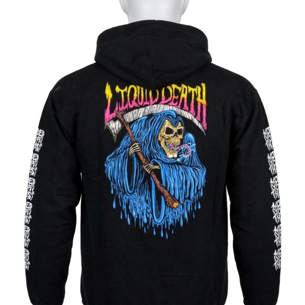 Liquid Death Hoodie Mens XXL Black Grim Reaper Graphic Murder Your Thirst LD